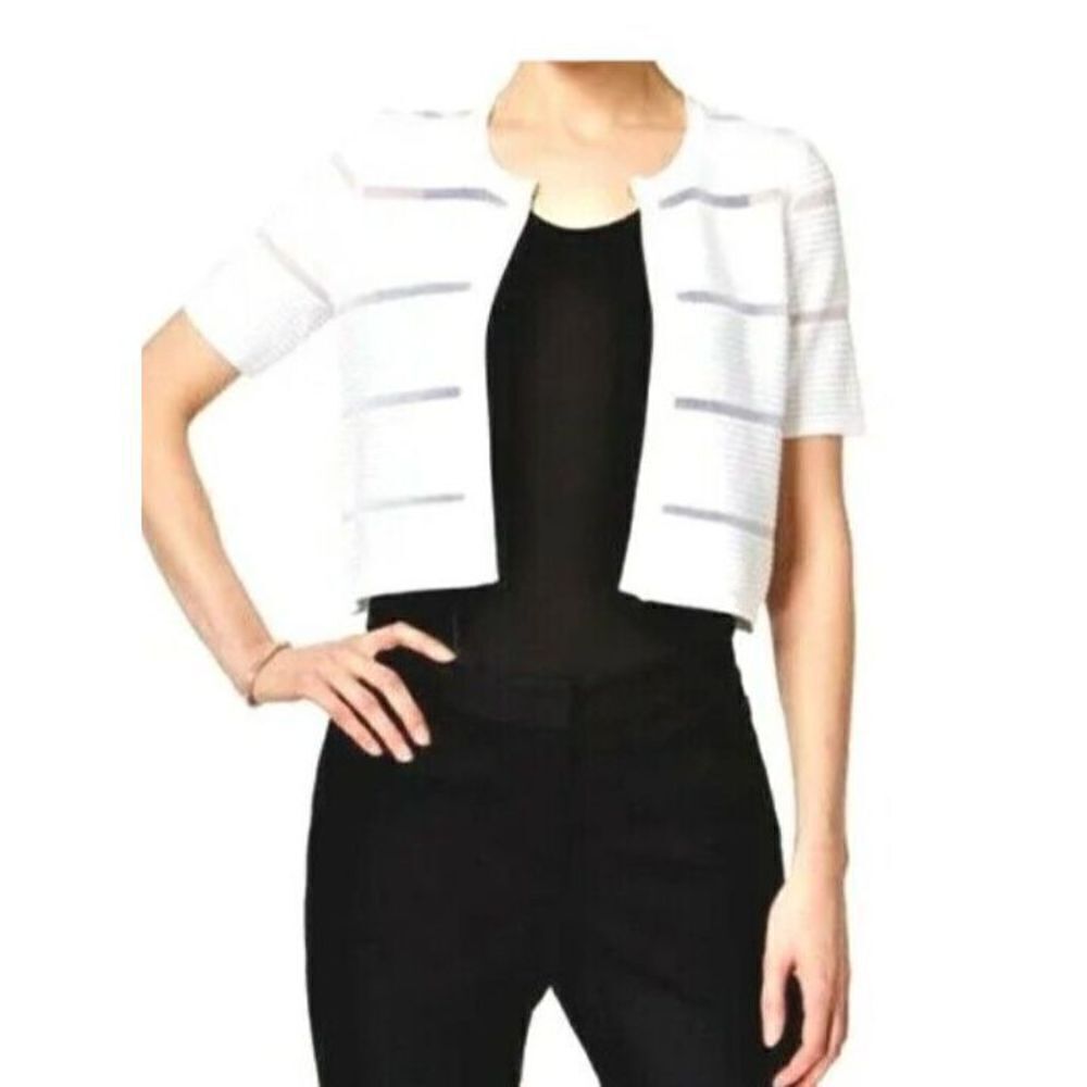 Calvin Klein Cardigan Sweater Size Large White Cropped‎ Open Front